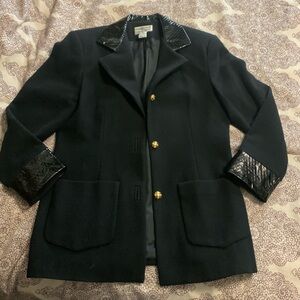 VTG Focus 2000 by Charles Gluech wool blend blazer faux vinyl accents sz 12